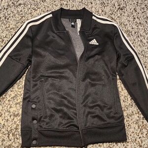 Adidas Black and White Athletic Jacket with Full-Zip and Stripes